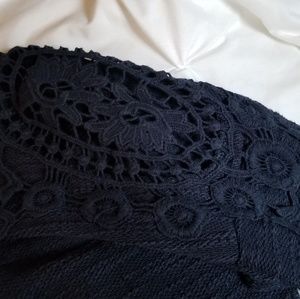 3/4 Sleeve Navy Sweater with Lace Shoulders